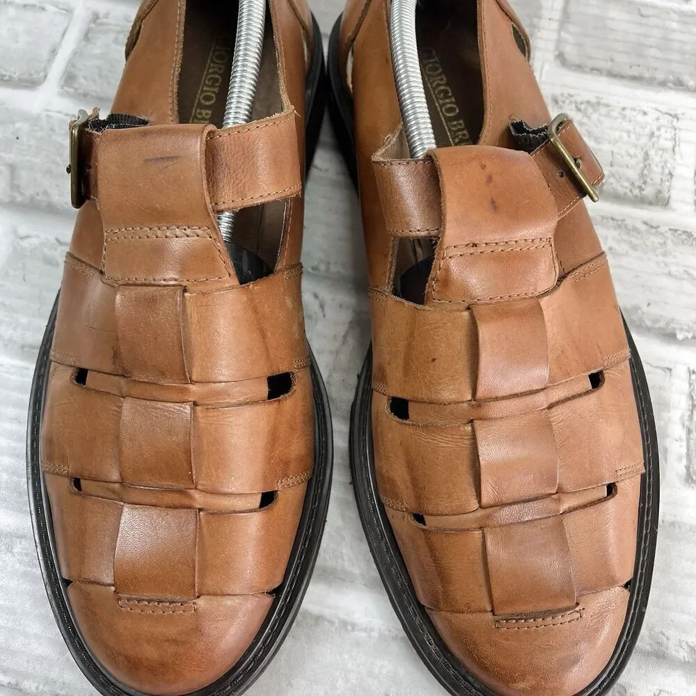 Giorgio Brutini Vintage Men's Size 12 D Brown Leather Fisherman Sandals Retro